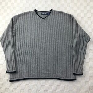 Vintage Structure Sweater Mens Large Gray Rubbed Knit V Neck Ramie Cotton Y2K
